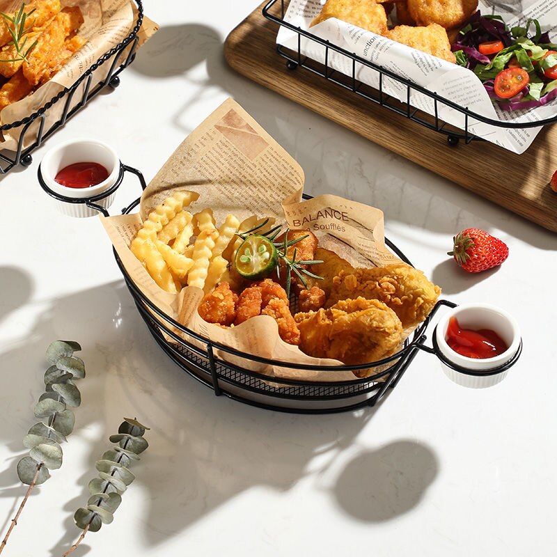 American Stainless Steel French Fries Basket Fried Chicken Snack Basket Fried Western Restaurant Snack Platter