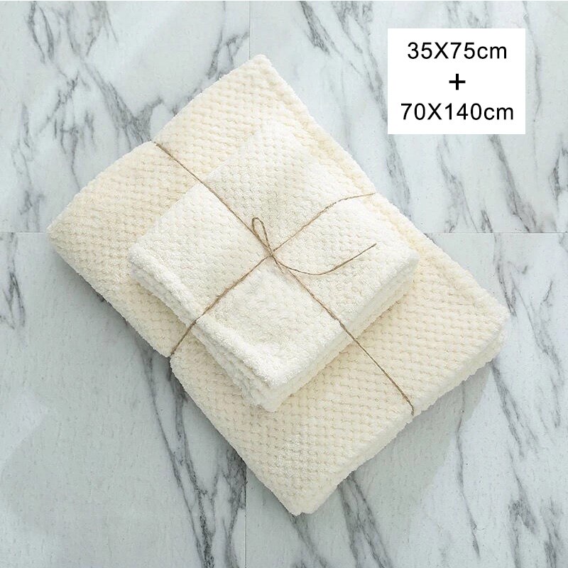 Absorberende badehåndklæder mikrofiber stort håndklædesæt 70 x 140cm tykke bløde bruser svømning spa sports rejsehåndklæder: Hvidt håndklædesæt