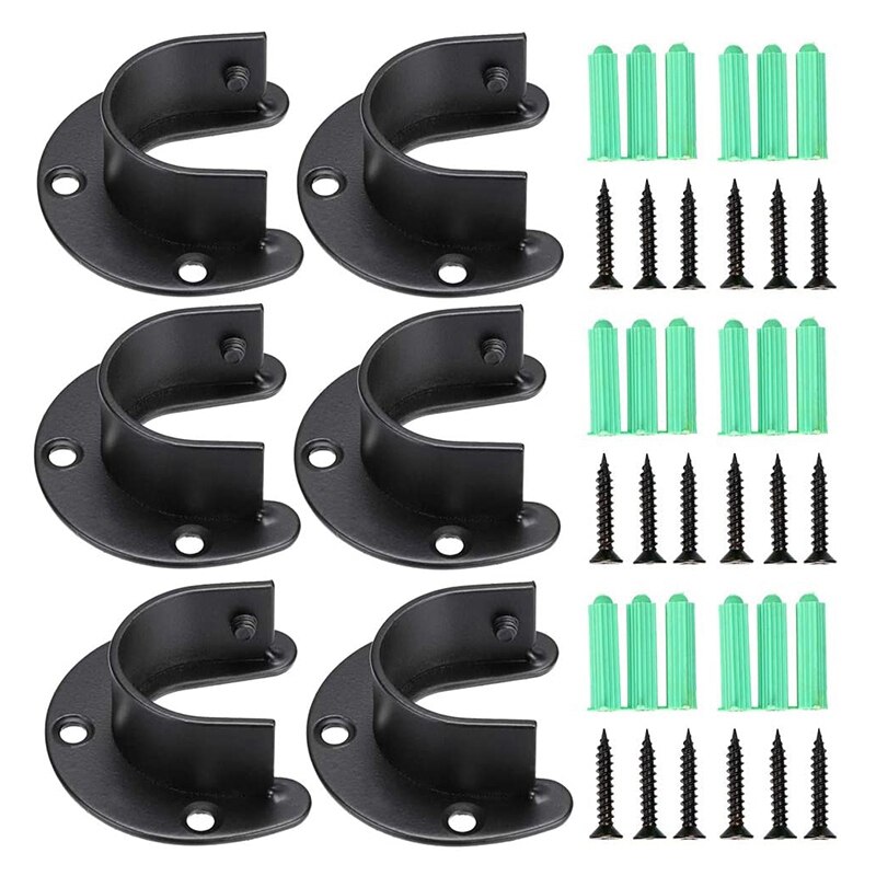 6 Pack Stainless Steel Closet Pole Sockets,Closet Rod End Supports Flange Rod Holder With Screws For Shower Curtain: Default Title
