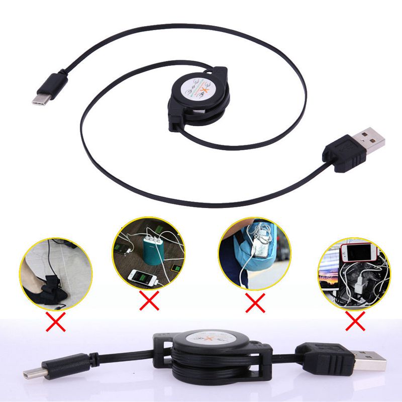 USB Type C USB 3.1 câble rétractable chargeur de charge type-c USB-C câble noir