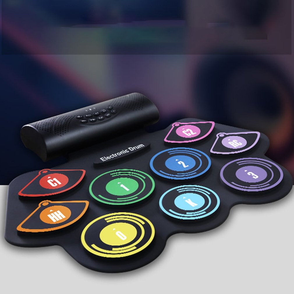 Electronic Digital Drum Built In Speaker Portable Battery Electronic Roll Drum Pad Foldable Practice Instrument