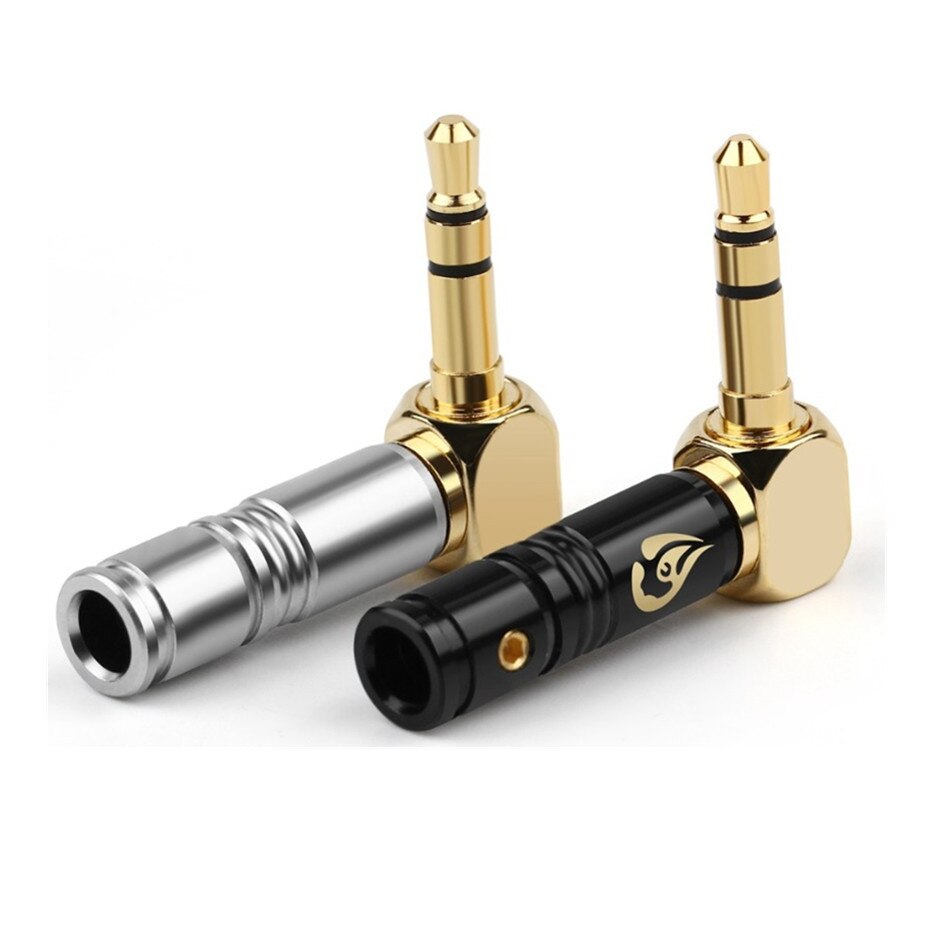 1pc Jack 3,5mm Rechten Winkel Kopfhörer Stecker 3 Pole Gold Überzogene Draht Anschluss für 4mm Kopfhörer Kabel DIY 25mmx 30,2mm Schwarz Silber