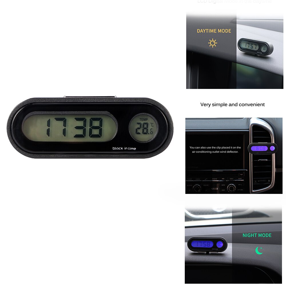 2 in 1 kannettava auto digitaalinen lcd-kello ja lämpötilanäyttö elektroninen kellolämpömittari led-näyttökello akulla