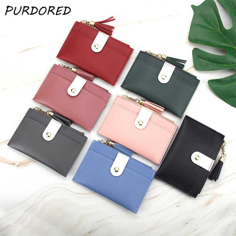 Purdored 1 pc mini tassel titular do cartão de crédito das mulheres pequenas caso do cartão de crédito do plutônio feminino zíper fino mini bolsa da moeda das senhoras cartão carteira