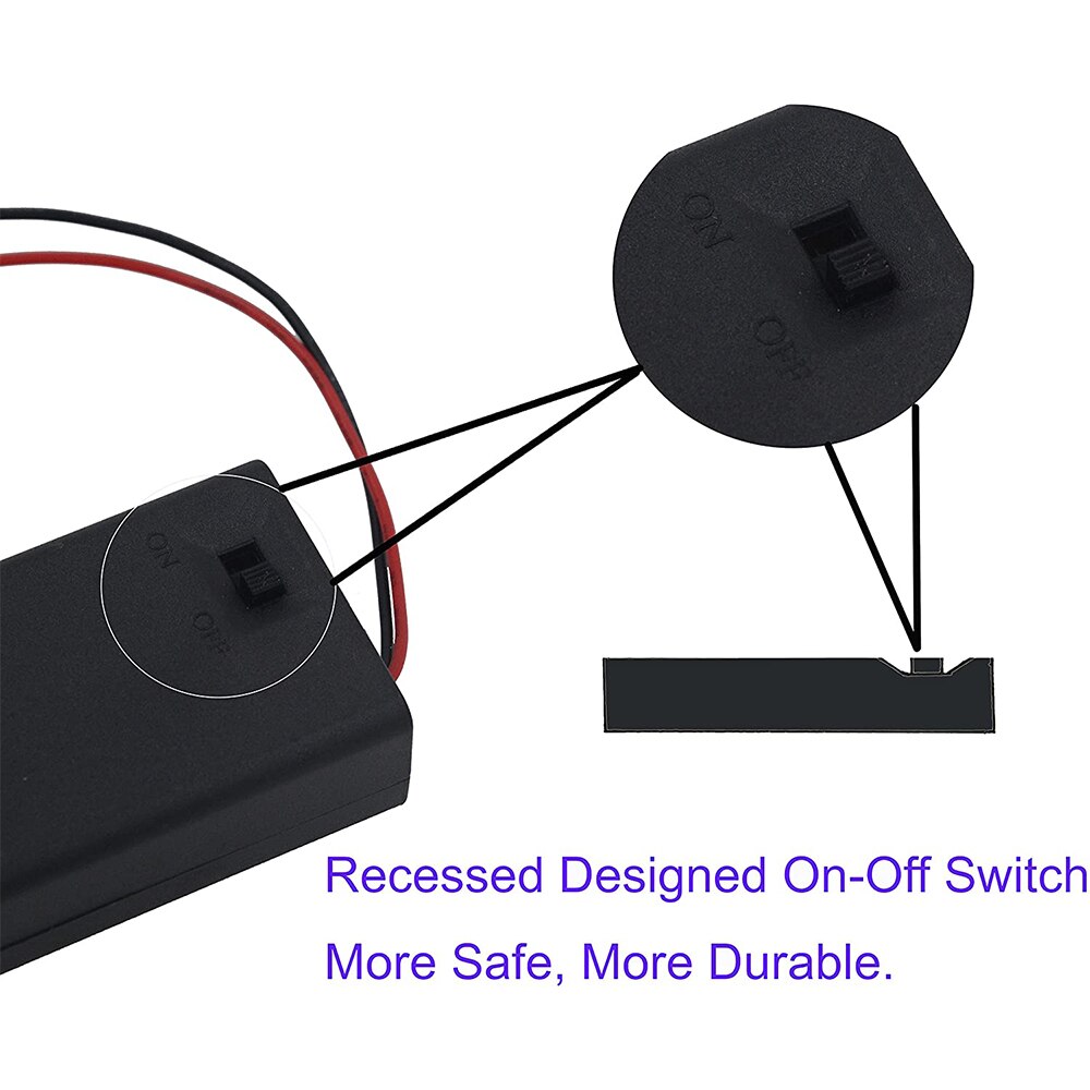 5 pces 2 aa bateria titular caixa de armazenamento com capa 2x 1.5v aa bateria titular caso com fio leva e interruptor de ligar/desligar