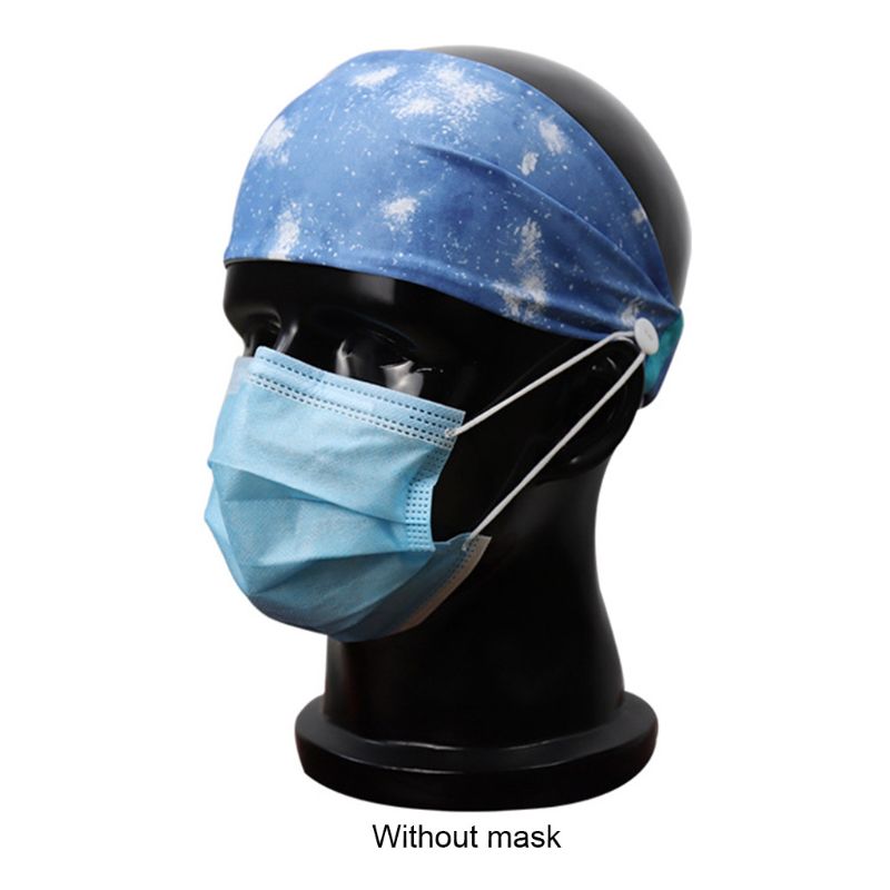 Maske turban med knapper multifunktionelt blødt svedbånd elastisk fugtgivende: Blå