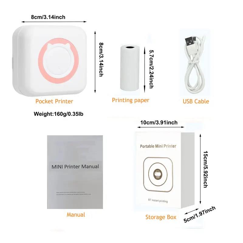 Portable Mini Thermal Printer Wirelessly BT 203dpi Photo Label Memo Wrong Question Printing With USB Cable Imprimante Portable: black