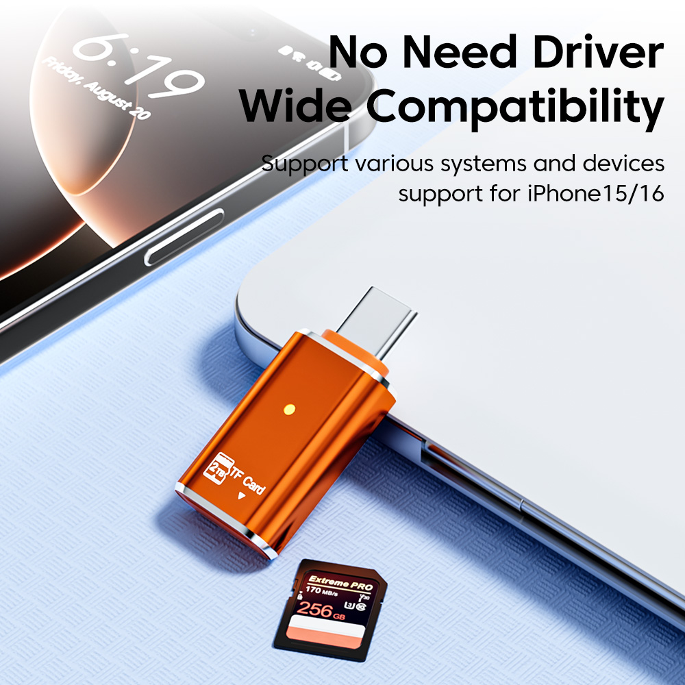 Adapter czytnika kart typu C Czytnik kart Micro SD TF Adapter kart pamięci USB-C Transmisja danych do 2 TB dla iPhone 15 16 Pro PC