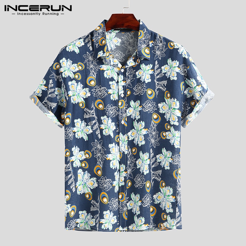Incerun heren hawaii overhemd bloemenprint casual korte mouwen revers chique zomer strand shirts streetwear camisa s -5xl