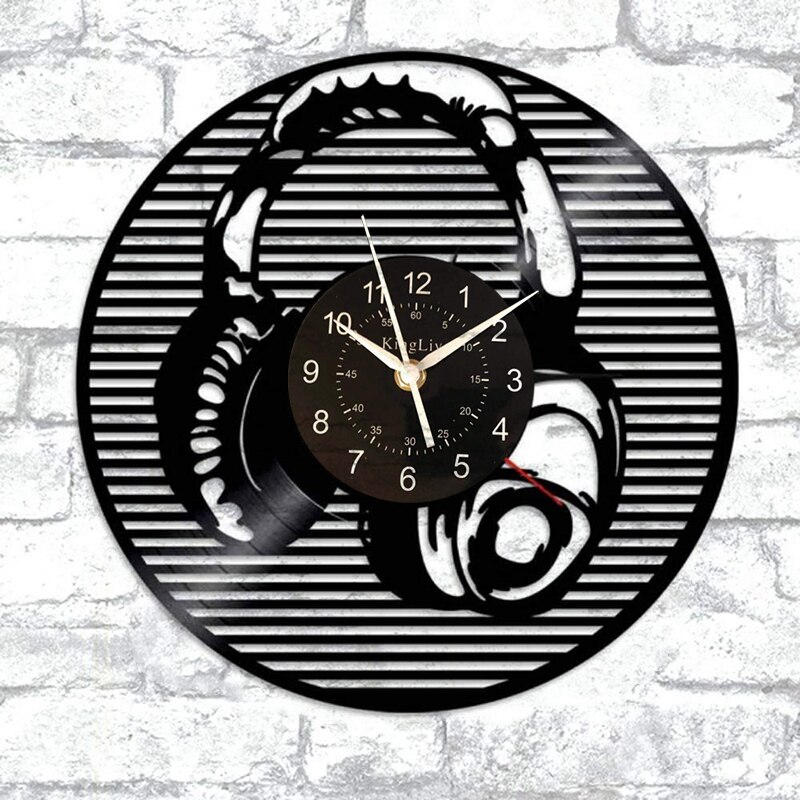 Reloj de pared de vinilo con música y auriculares | Reloj de pared | reloj de vinilo LED | Decoración de pared Vintage | Reloj de pared Negro | Gif de cumpleaños de Navidad