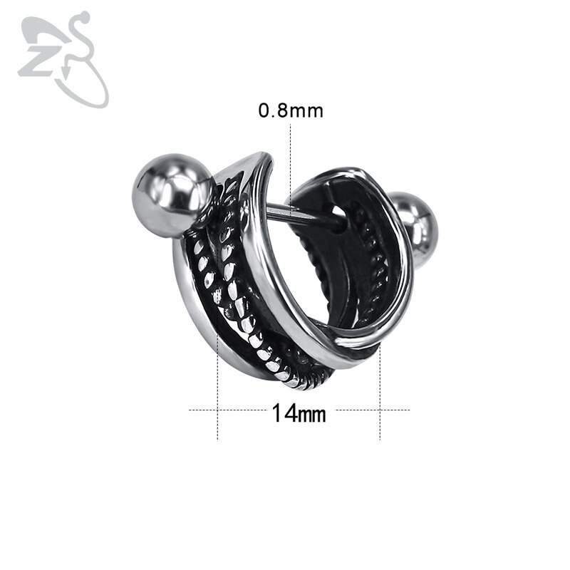 ZS-pendientes de aro de estilo Hip Hop para hombre, joyería de acero inoxidable 316L estilo Punk, 1 par de pendientes redondos pequeños de motorista, accesorios de rollo de roca