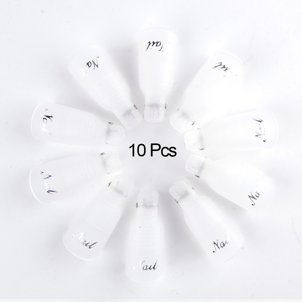 10Pcs Nail Art Remover Clip Gel Polish Soakers UV Nail Degreaser Polish Wrap Tool Reuseable Nails Soak Off Cap Clip Manicure: Transparent 10 Pcs