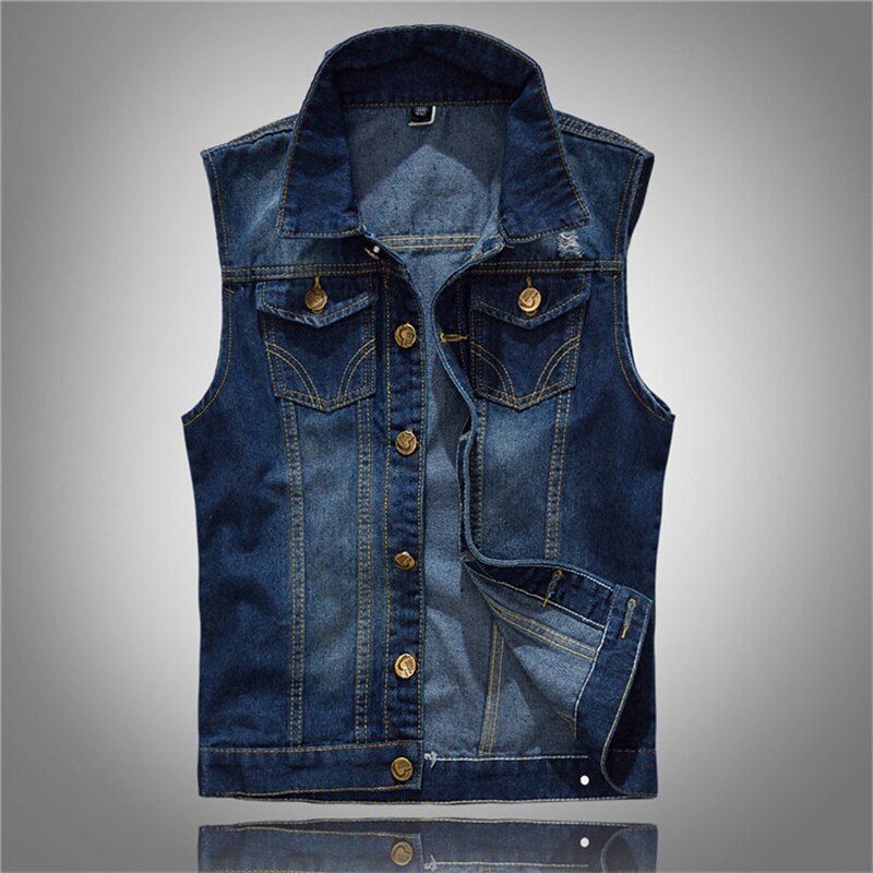 Forår efterår denimvest herre ærmeløs cowboy vest højkvalitets jean frakke revet slim fit afslappet bomuldsjakke til mænd