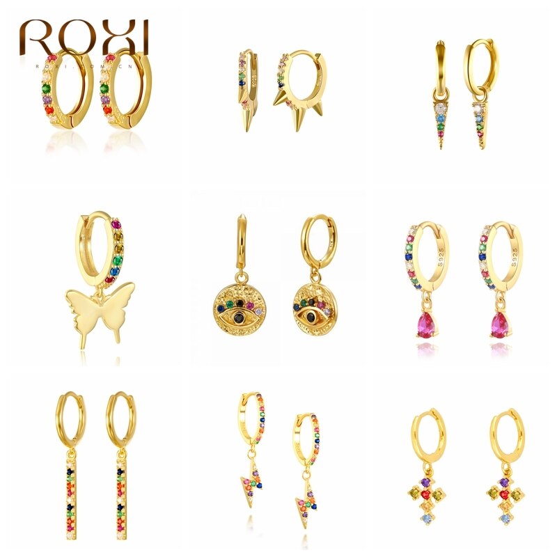Roxi 925 Sterling Zilver Dames Oorbellen Kleurrijke Zirkoon Huggie Ear Piercing Hanger Hoop Oorbellen Sieraden Pendientes Plata 925