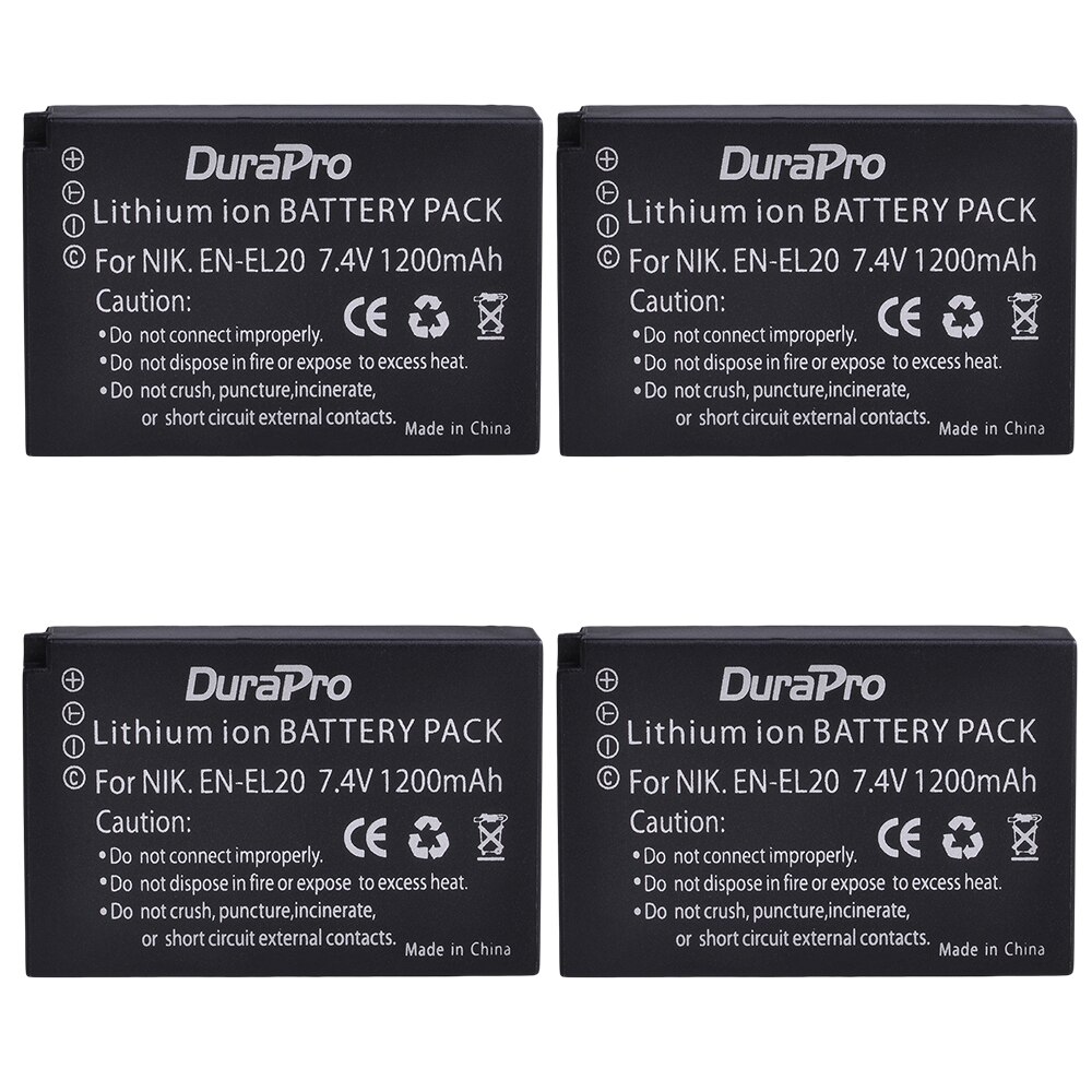 No -el20 en-el20a batteri + lcd dobbel lader for nikon coolpix  p1000, 1 j1, 1 j2, 1 j3, 1 s1, 1 v3,  coolpix a, coolpix  a 1: 4 x batterier