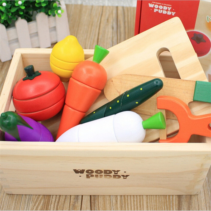 Montessori cut fruits and vegetables toys wooden classic game simulation kitchen series toys early education play house toy