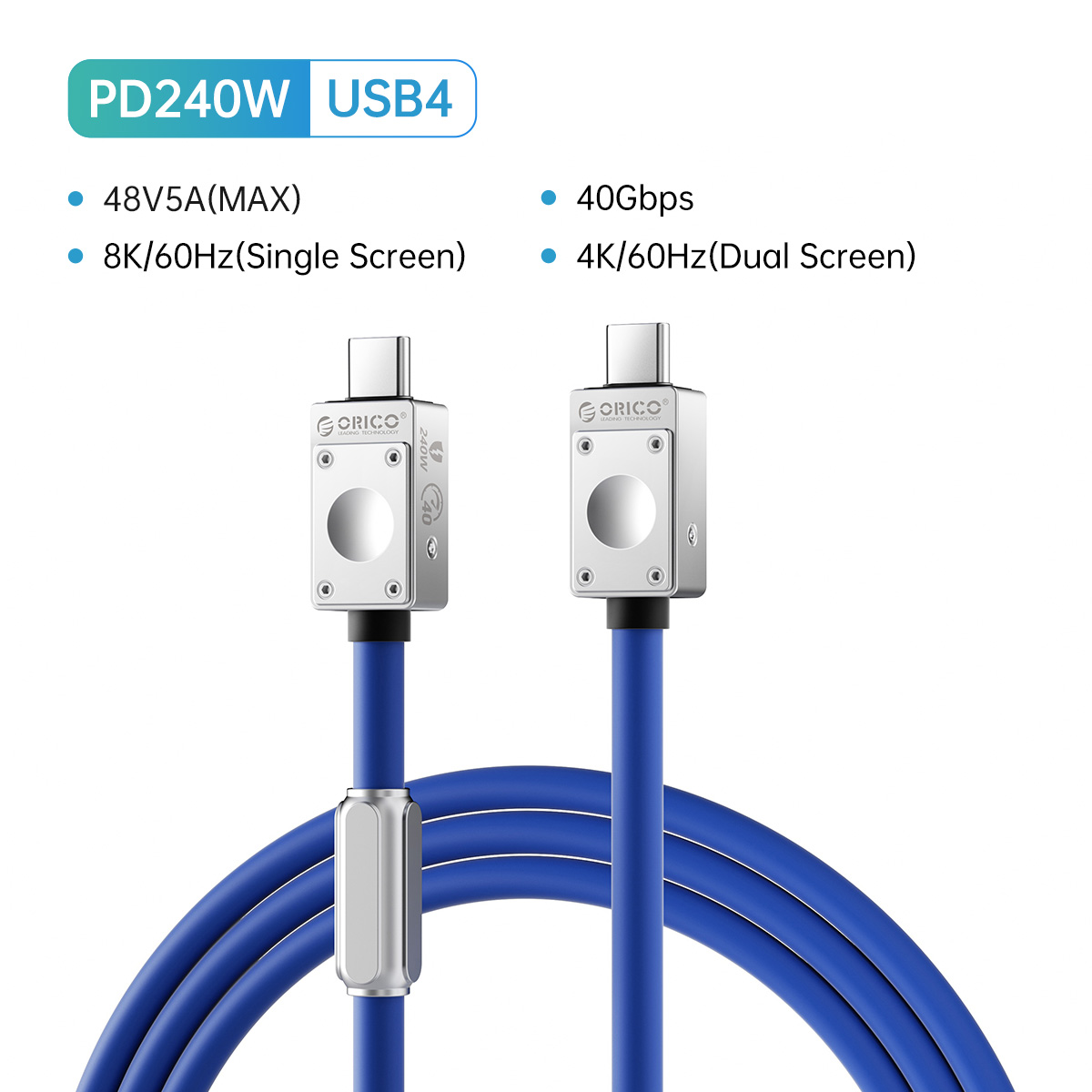 ORICO Cable USB4 240W Cable de silicona PD USB C línea de datos Cable de carga rápida Thunderbolt 3 8K para tableta portátil Samsung MacBook