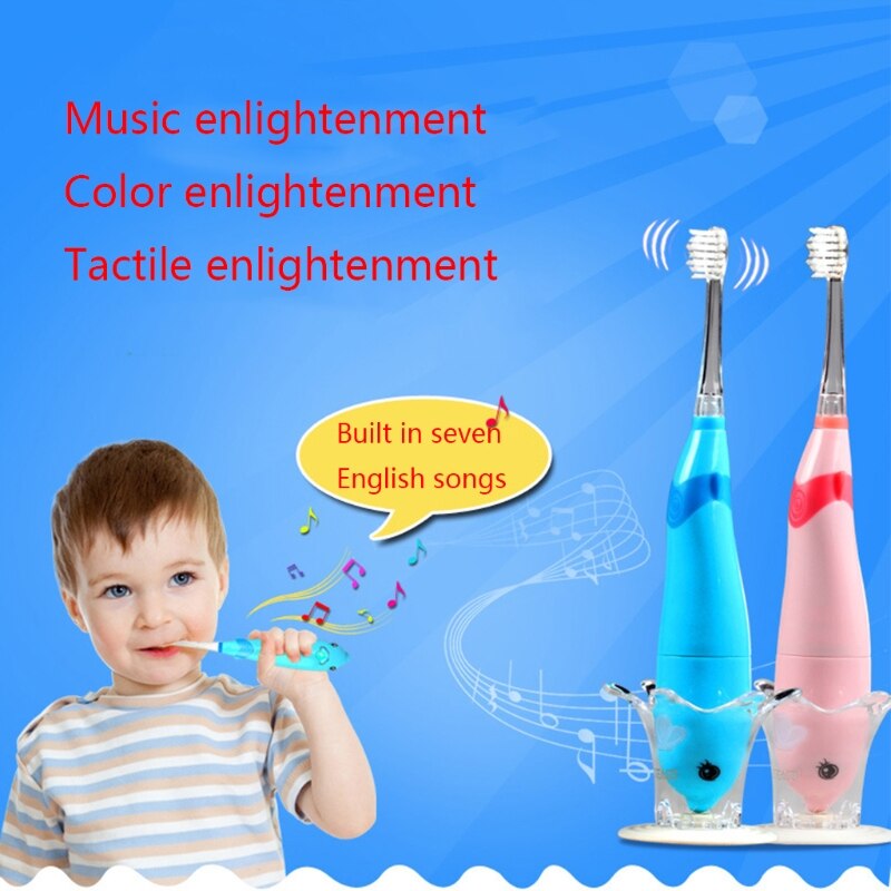 Cepillo Dental ultrasónico para niños cepillo eléctrico impermeable Musical forma de delfín de luz LED 2 minutos recordar cuidado Dental para 3-12 años