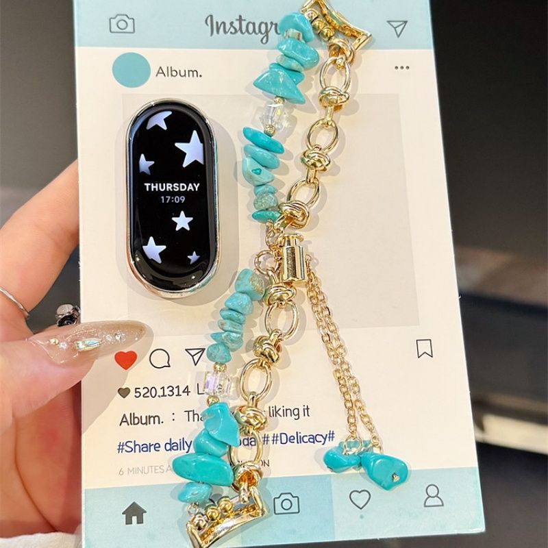 Natural gravel strap suitable for Xiaomi Band 8 Pro/9Pro，8/8NFC/9/9NFC/10/10NFC，For Mi band 3/4/5/6/7， For Redmi Watch4/Watch5: M / Blue