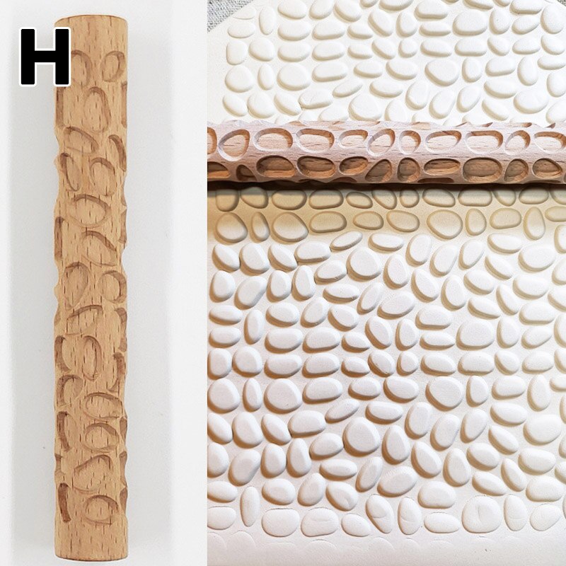 Wooden Texture Mud Pressed Roller Pattern Roller Rod Embossed Polymer Clay Rolling Pin Ceramic Pottery Art: H