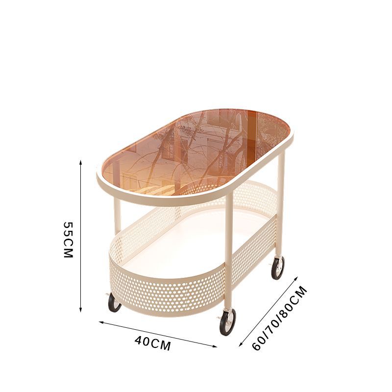 OLEVO Mobiele theetafel Woonkamer Thuis Bank Bijzettafel met wielen Bedhoofd Glazen kar te gebruiken Niet veel ruimte opnemen: Buff