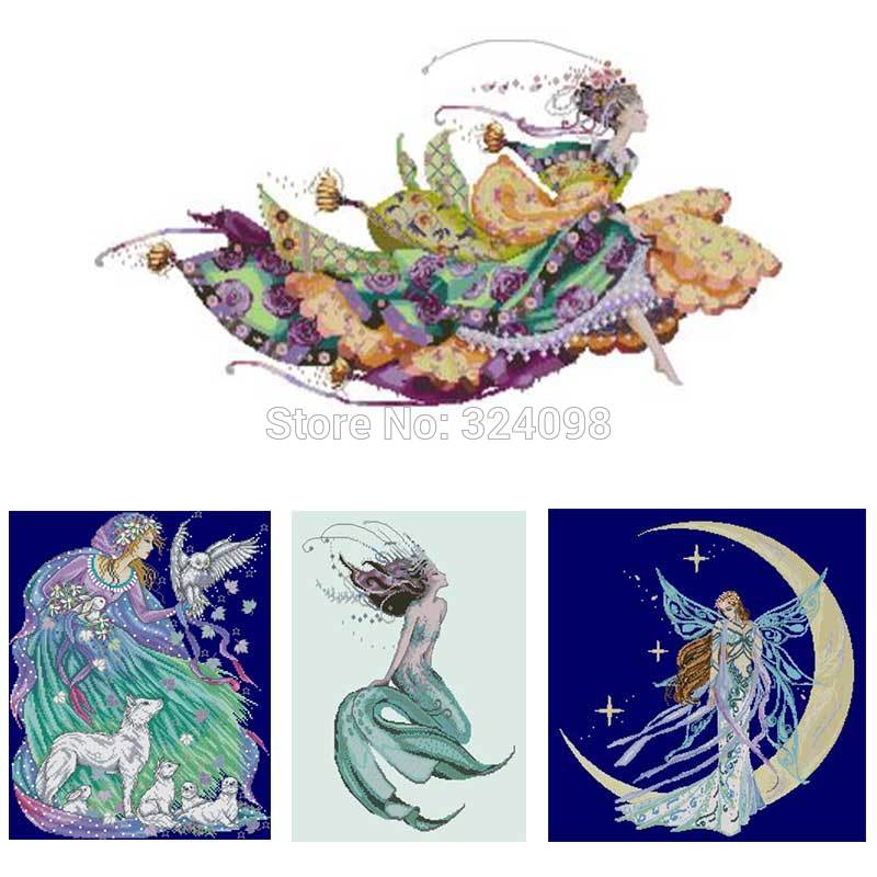 Mermaid Fairy Prinses Patronen Geteld Kruissteek 11CT 14CT Diy Chinese Kruissteek Kit Borduurwerk Handwerken Sets