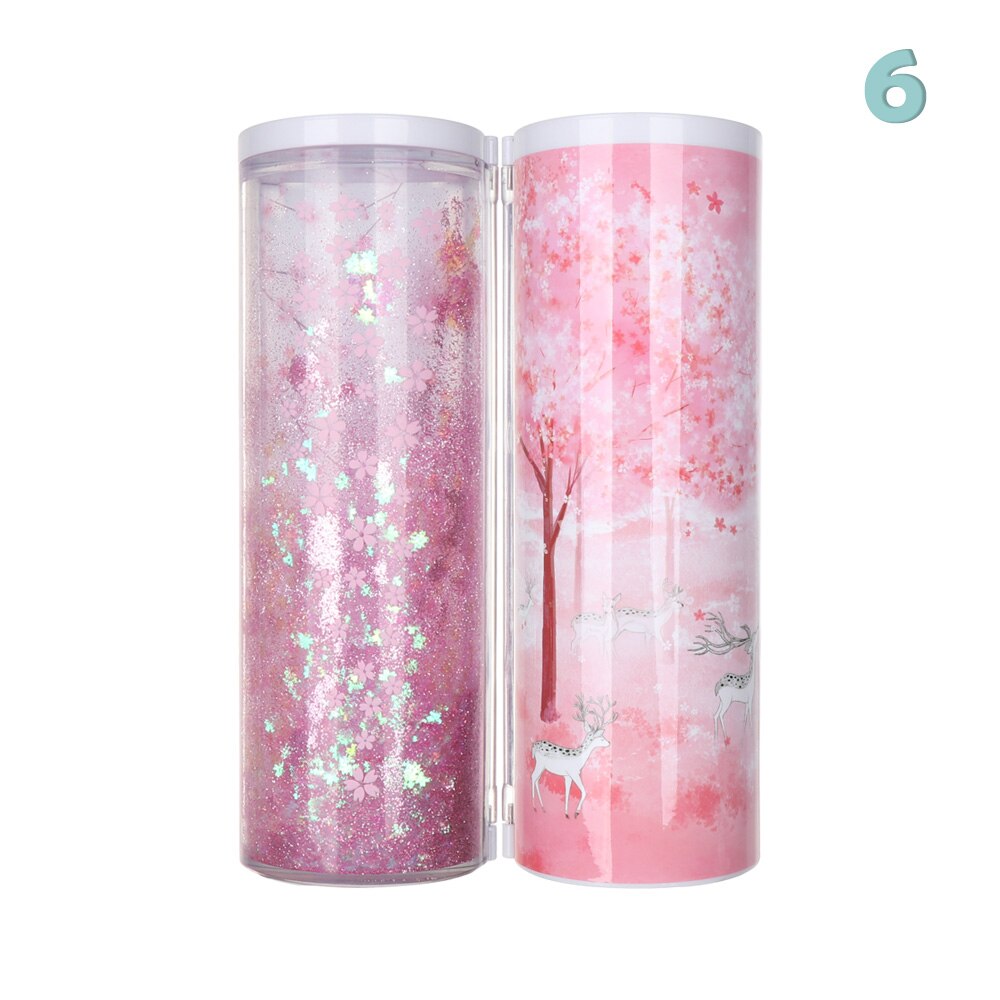 1PC 6.7*6.7*21cm Portable Quicksand Translucent Cylindrical Password Pencil Box Multifunction Pencil Cases School Stationery: 6