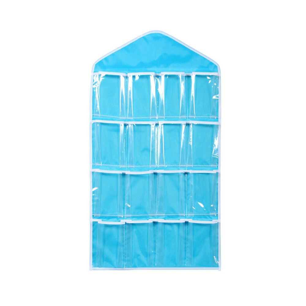 Storage Box 16 Pockets Clear Home Hanging tool Bag Socks Bra Underwear Rack Hanger Storage Organizer: Blue 