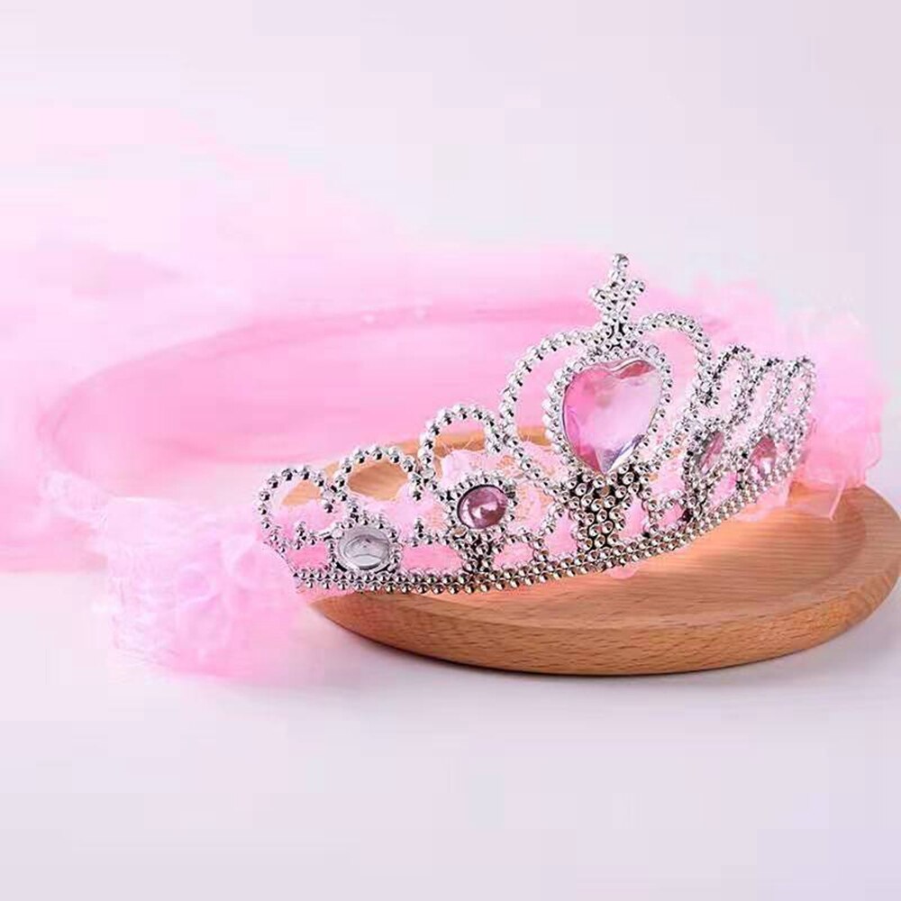 Girls Princess Crown Headband Tulle Bridal Veils Garland Wedding Party Wreath Children Hair band Solid Color Beaded Tassel: 2