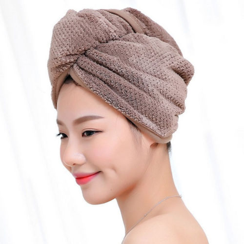 Hår hurtigttørrende håndklæde turbie twist wrap loop knap bad turban tørt hår kasket koral fløjl brusehætte hurtigtørrende stærk wate: Brun