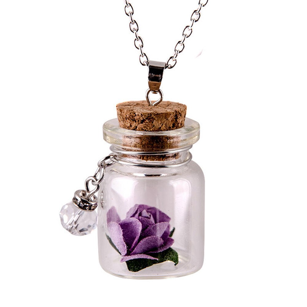 Fast Glow in the Dark Flower Glass Tiny Wishing Bottle Vial Necklace Pendant Chain Car ornaments: Purple 