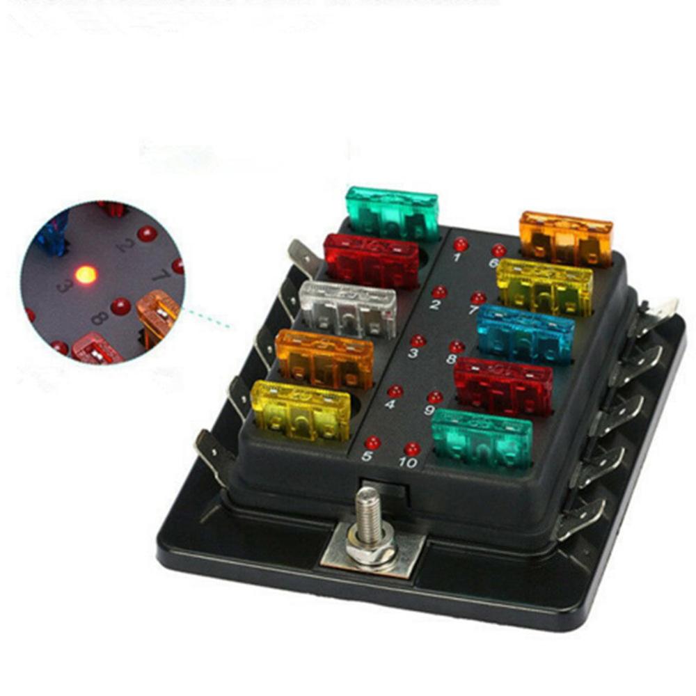 10 Way Standard Blade LED Fuse Box Holder With Failure Light Car Marine For Car Auto Accessories Blade Fuse Box