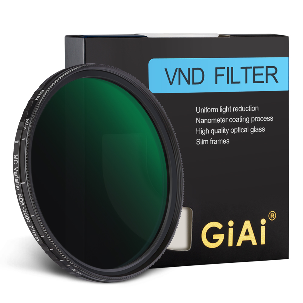 GiAi-lente de cámara de densidad neutra ajustable, filtro ND Variable de ND8-2000, 86mm, 82mm, 77mm, 72mm, 67mm, 62mm, 58mm, 55mm, 52mm, 49mm, 46mm