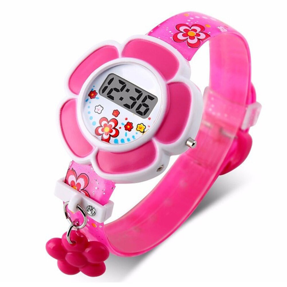 Børn ure søde blomster tegneserie børn silikone armbåndsure digital armbåndsur til børn drenge piger ure armbåndsur: Rosenrød
