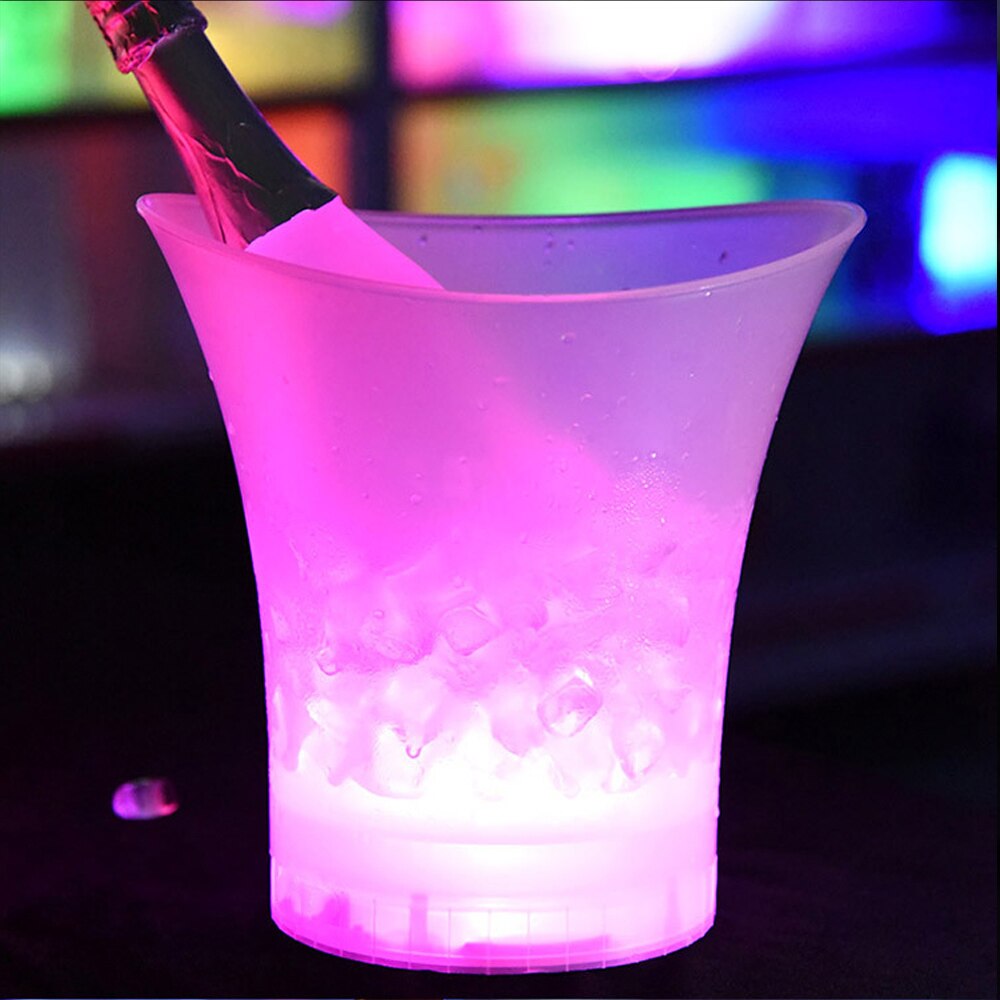 Cubo de hielo LED de plástico de 5L, Cubo de cerveza de champán, bares de nocturna, luz LED de 4 colores, discotecas: Rosa