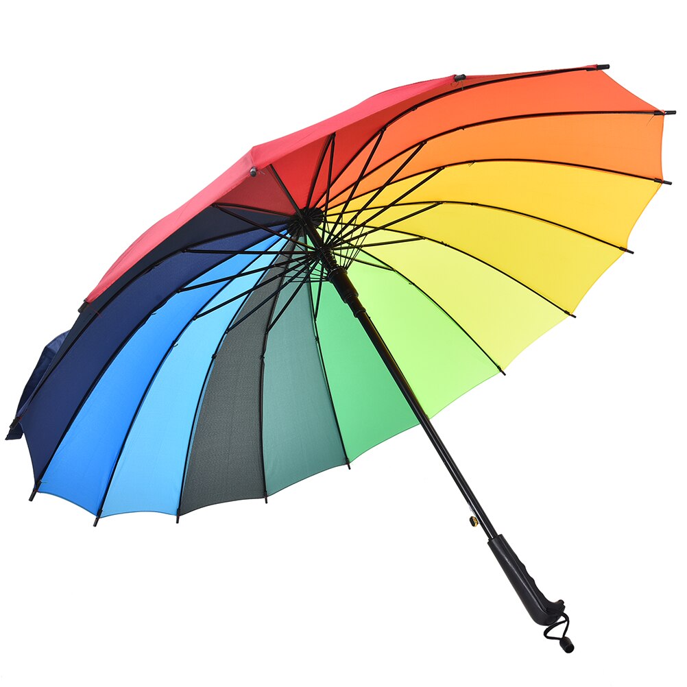 Paraply lang håndtag top kvinder regn spadserestok paraply stor regnbue stok anti-uv solrig golf vindtæt parasol