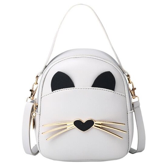 Yogodlns Women PU Leather Small Shoulder Bag Girl School Bags for Teenager Girls Female Preppy Cat Cartoon Blosa: Gray