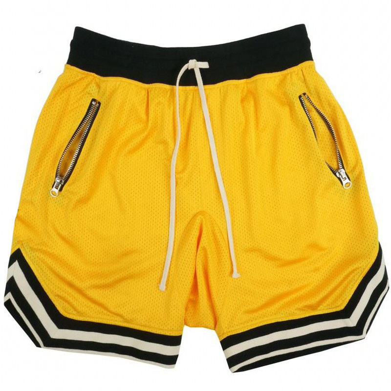 Gitf Mens Gym Fitness Shorts Bodybuilding Jogging Workout Mannelijke Slim Fit Korte Broek Knie Lengte Ademend Mesh Joggingbroek: yellow / L