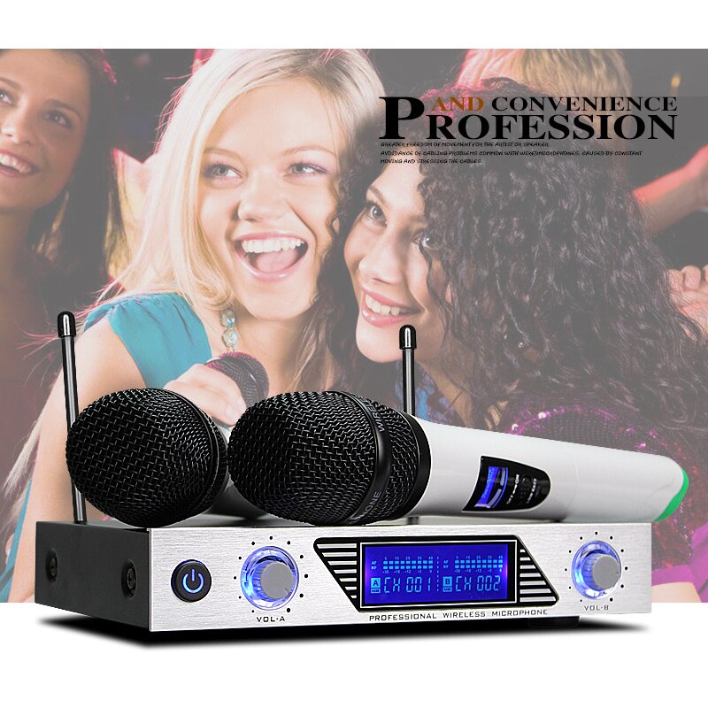 Handheld Wireless Microphone System with Dual Handheld Dynamic Microphones EU Plug