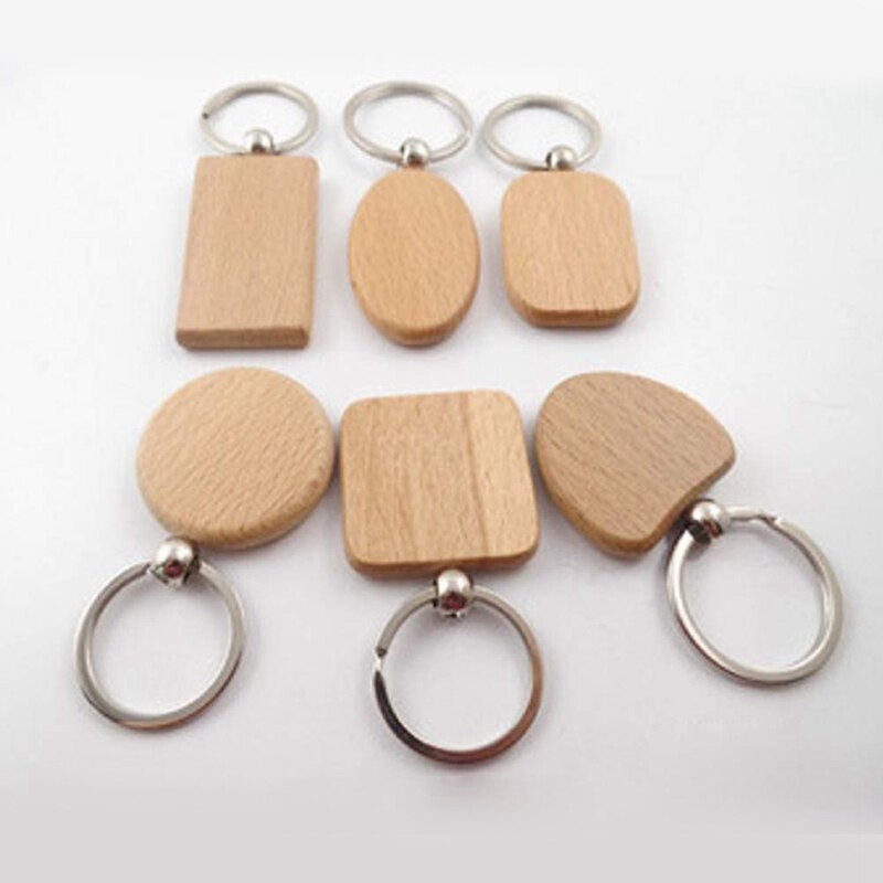 100 Blank Houten Houten Sleutelhanger Diy Houten Sleutelhanger Key Tag Anti-Verloren Hout Accessoires (Mixed)