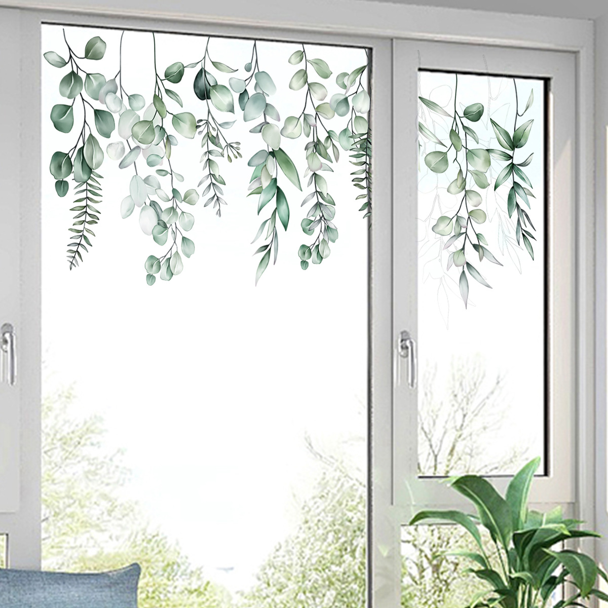 Pegatinas de cristal de flores y plantas, pegatinas decorativas para pared con tema de ventana de sala de estar, pegatinas para ventana