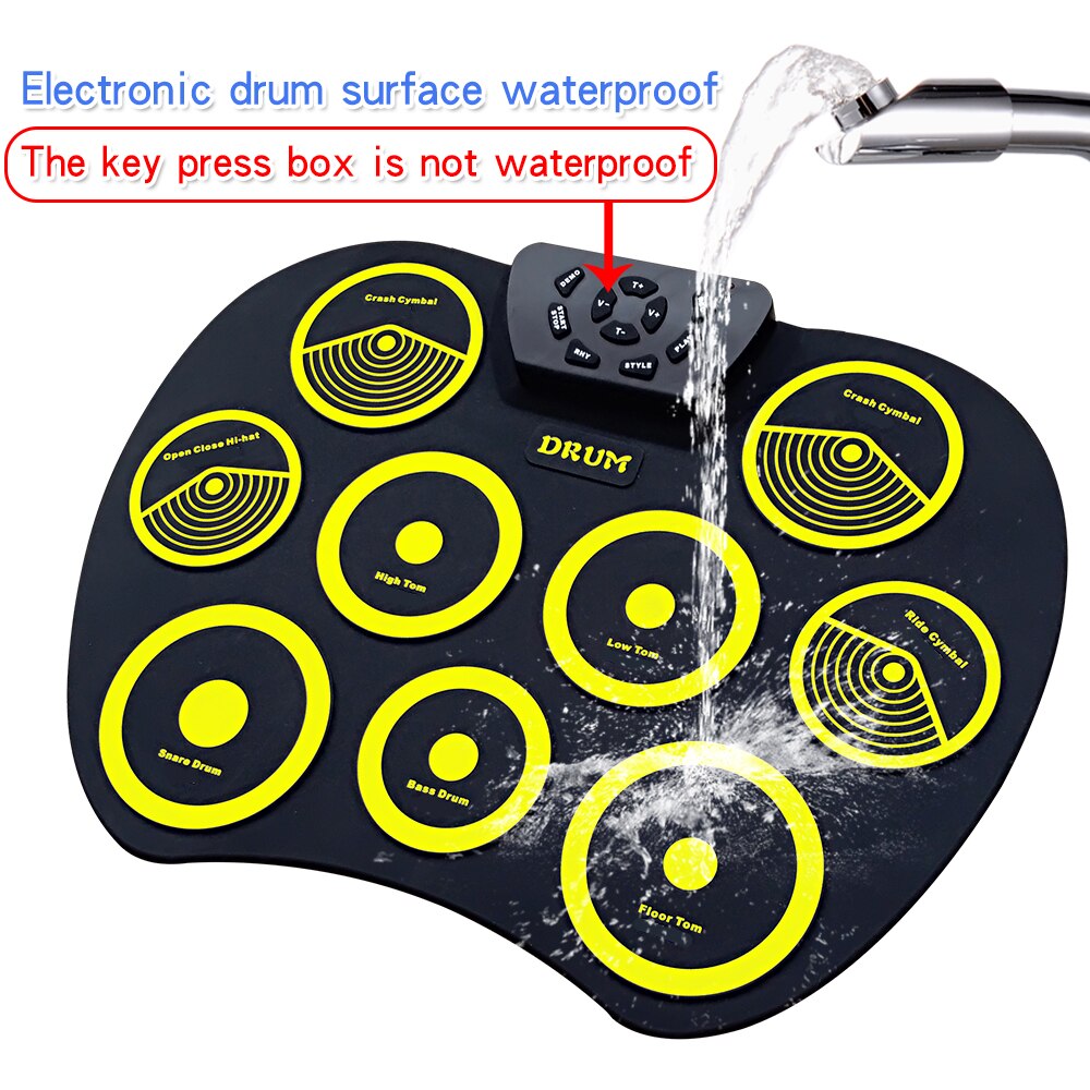 Portable Electronics Drum Set Roll Up Kit 9 Silicone Pads USB Powered with Foot Pedals Drumsticks Cable