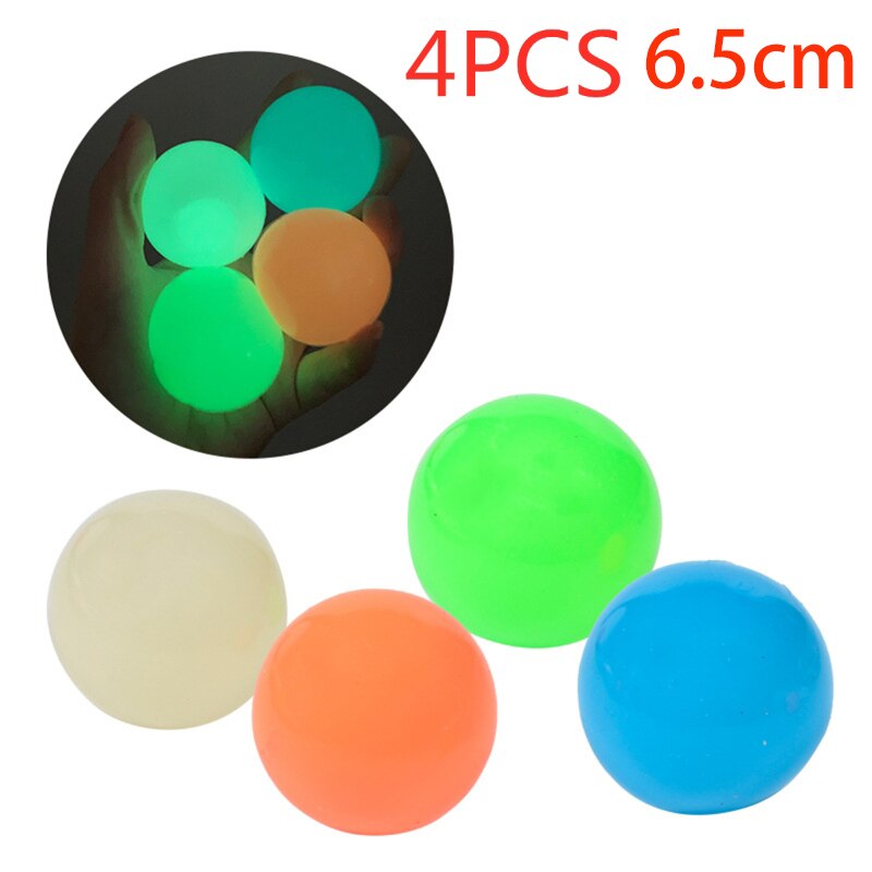 Stick Wall Ball Stress Relief Toys Sticky Squash Ball Globbles Decompression toy Sticky Target Ball Catch Throw Ball kids Toys: 4PCS  Glow 65MM