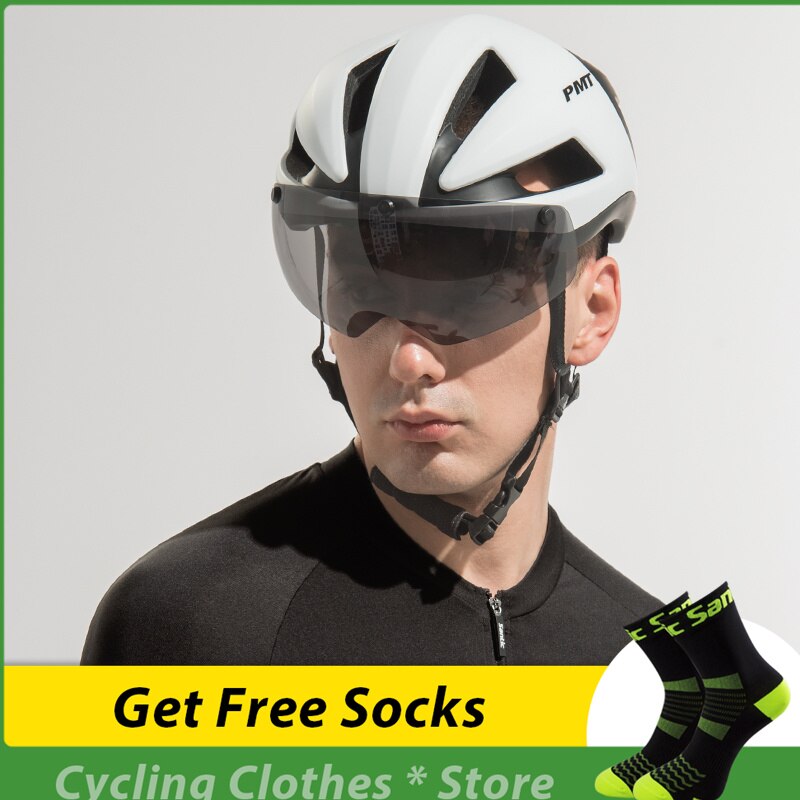 Santic PMT – casque de sécurité pour moto, ultraléger, pour cyclisme en plein air, lentille amovible, pare-soleil pour vélo de route en montagne