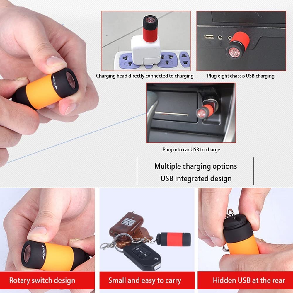 Mini-Schlüsselanhänger-Lampe, Schlüsselanhänger, Taschenlampe, USB wiederaufladbar, LED-Licht, Taschenlampe, Lampe, wasserdicht, Schlüsselanhänger-Licht, 1 Stück
