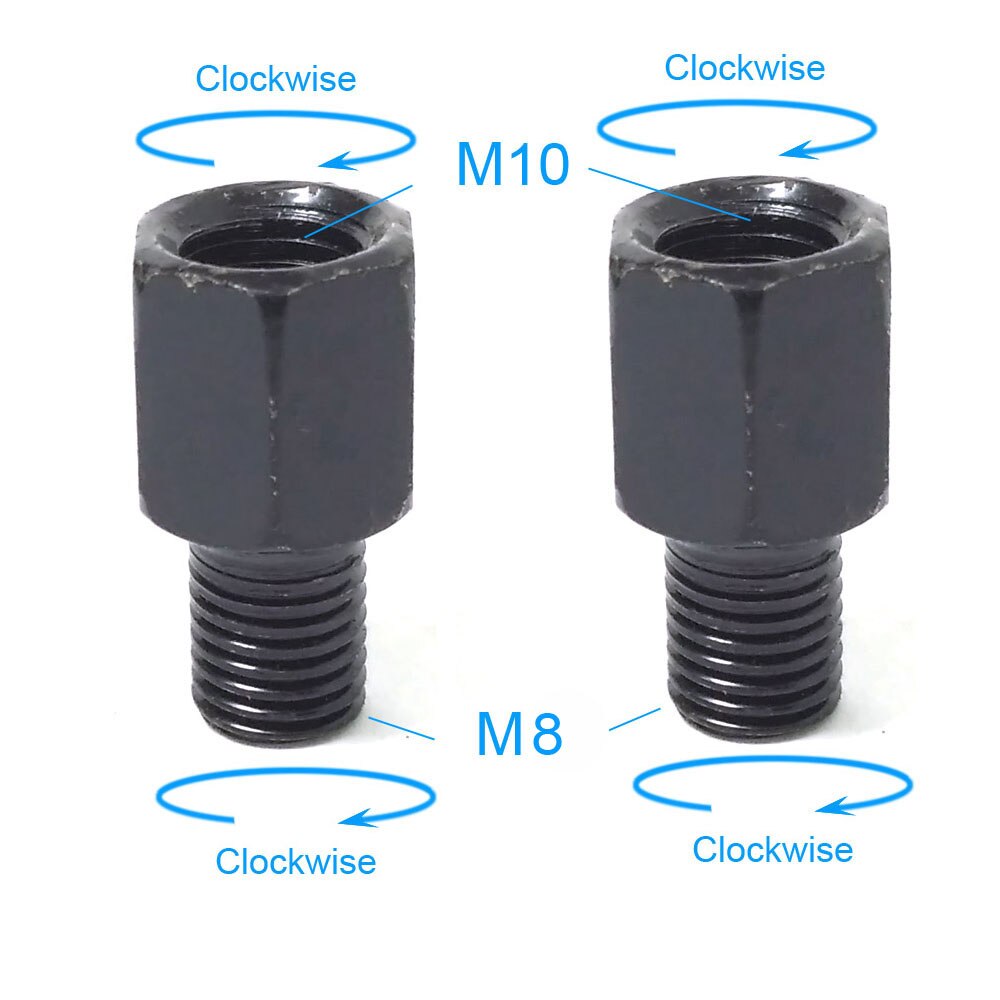 Pair Black Motorcycle Mirror Adapters M10 10MM M8 8MM Rearview Mirrors Conversion Bolt Clockwise Anti-clock Right Left Thread: 2x M10M8  RR