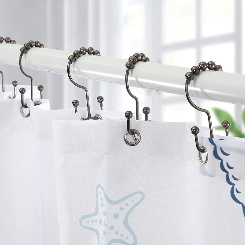 12Pcs Shower Curtain Hooks, Stainless Steel Shower Curtain Rings Rust Proof Free Sliding Double Shower Hooks For Curtain