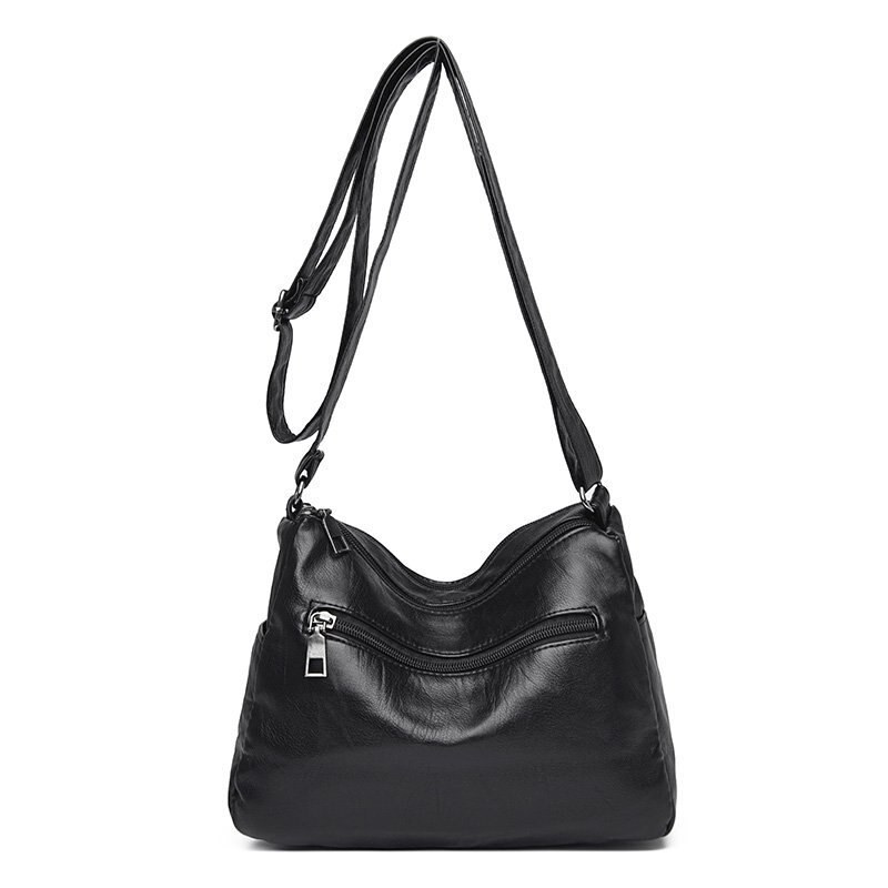 cuir souple sac à main double fermeture éclair sac à bandoulière simple sac de messager tendance multi-poche sac femmes sac marron