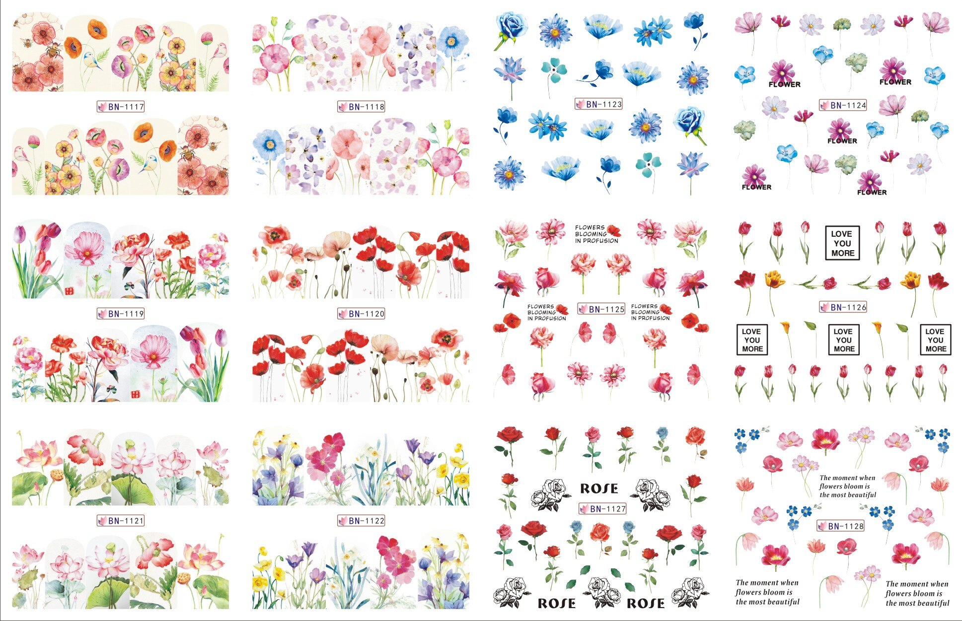 1 ark  (12 stk) klistremerke til spikeroverføringe påfugl og blomst og geometrisk... vannoverføringsklistremerke klistremerke gjør-det-selv-negletips pakke inn-klistremerke: Bn1117-1128