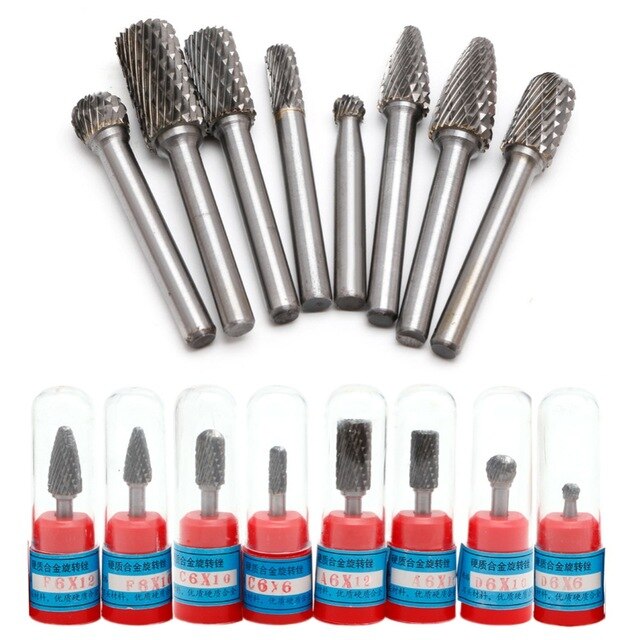 8 Stks/set 6Mm-12Mm Tungsten Carbide Burr Bit Cnc Graveren 1/4 &quot;Rotary Cutter Bestanden